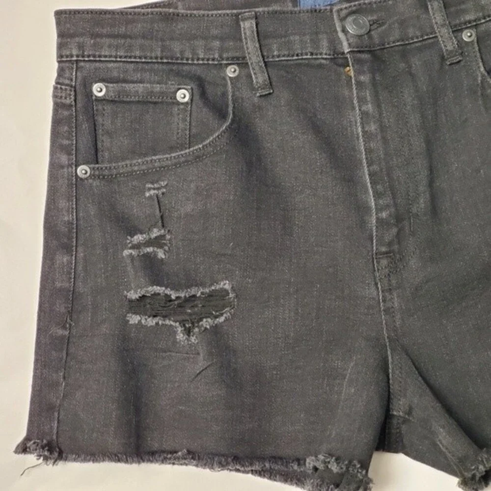 Aeropostale Distressed High Rise Black Denim Shorts Size 12